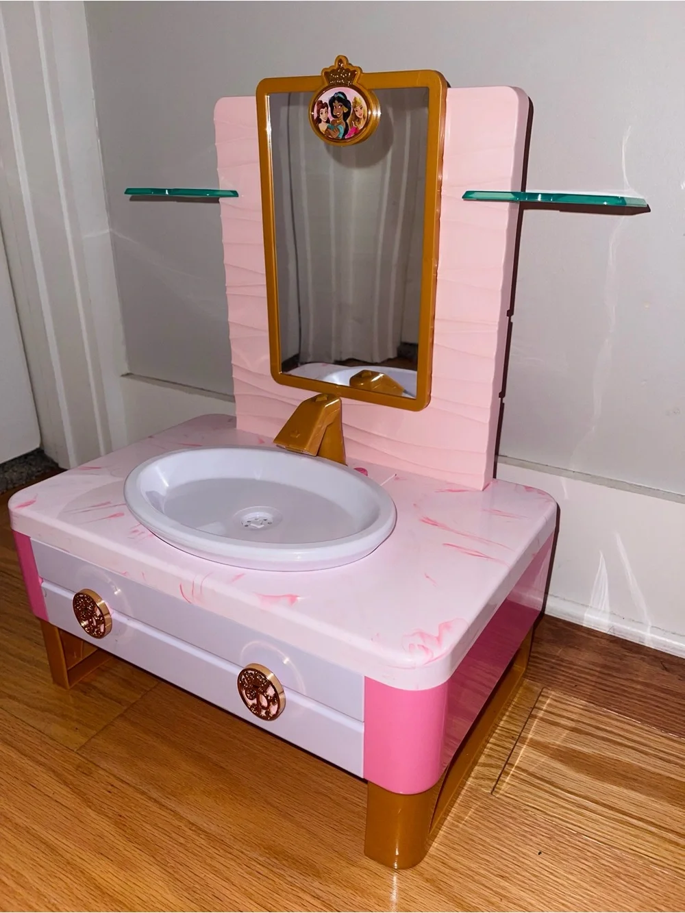 Disney Pink and Gold Kids Vanity Sink with Mirror